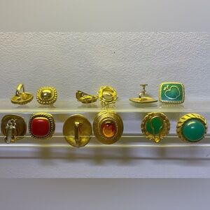 Vintage Gold and Multicolor Clip-On Earrings Set